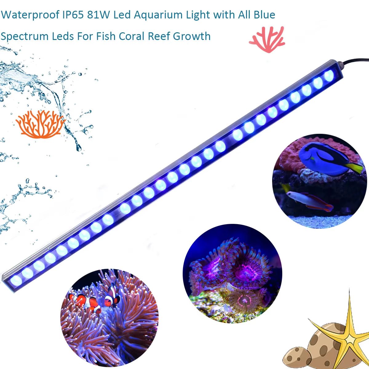 54W/81W/108W Led Aquarium Light with Only 470Nm Blue Spectrum Strip Light Beautiful Your Coral Reef Fish Tank Lamp