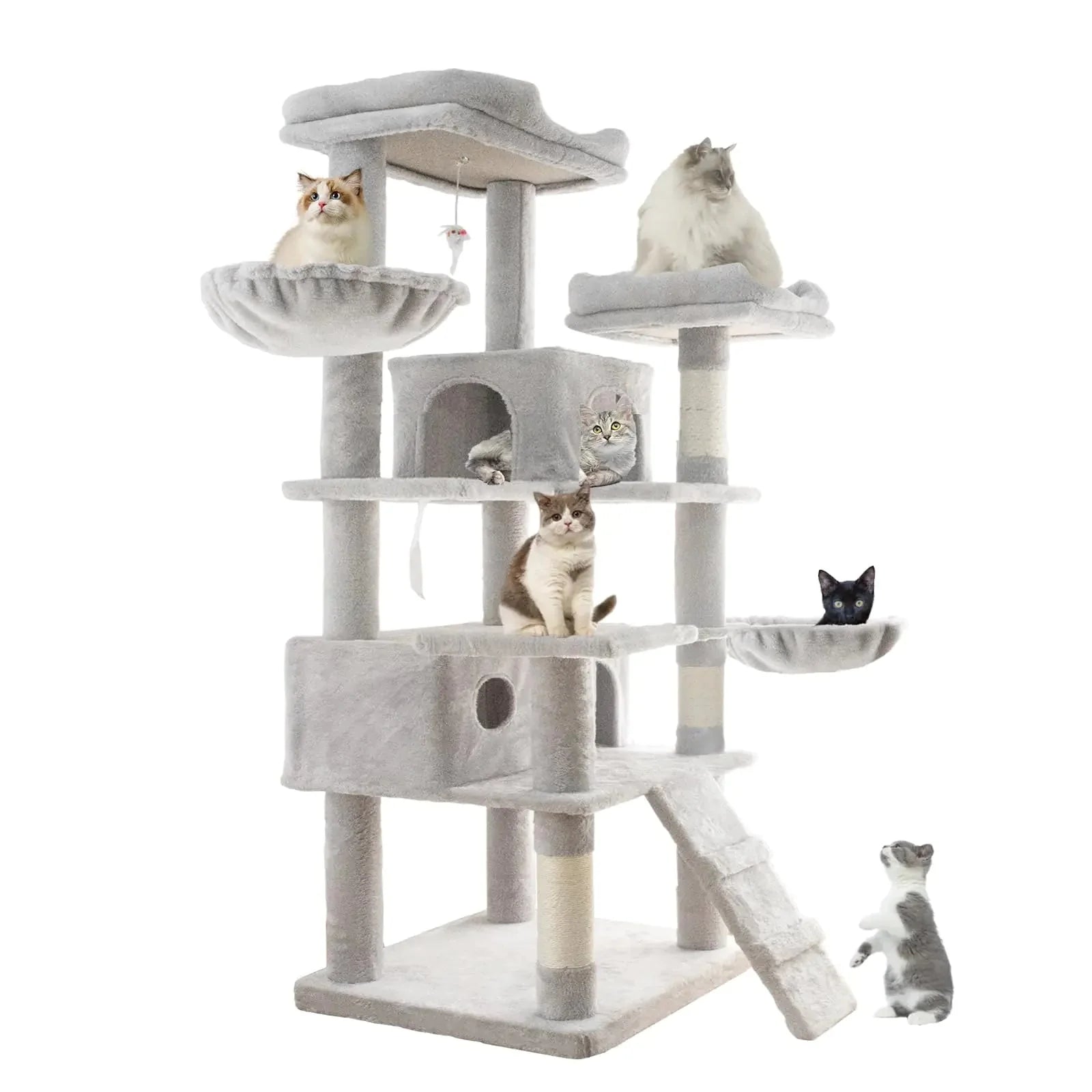 Deluxe Cat Tower with Modern Fabric: 63 - inch Multi - Level Playhouse - My CTC Pet Store