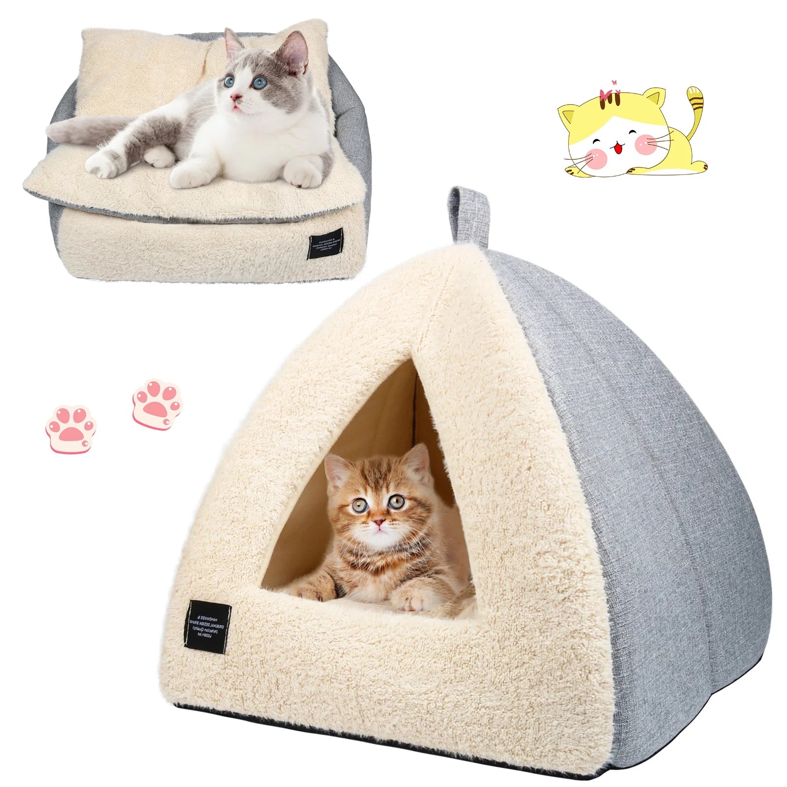 Pet Beds Medium 2 - In - 1 Cozy Cat Bed with Removable Cushion, Silver Gray - My CTC Pet Store